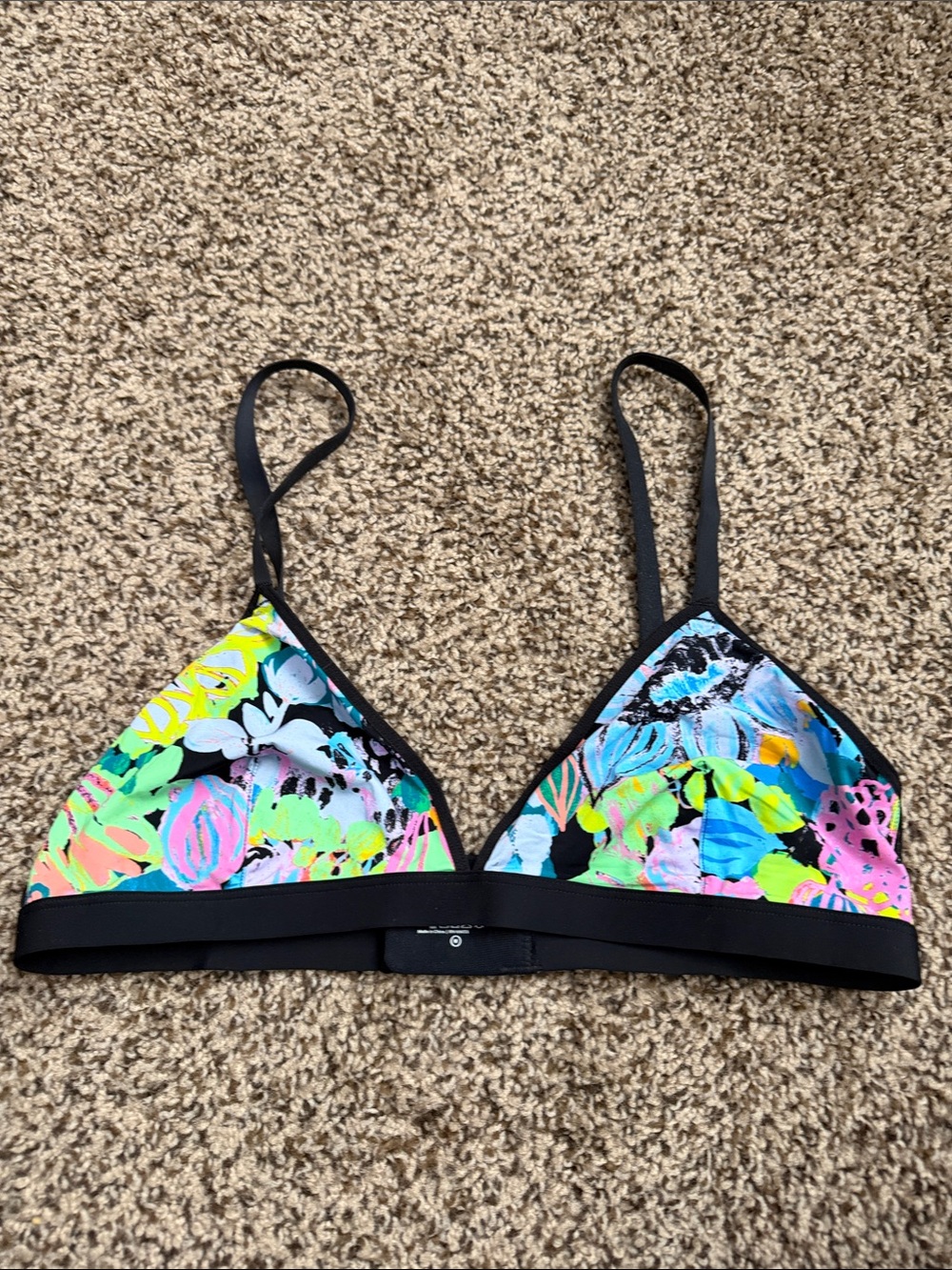 Neon Floral Triangle Bralette with Black Trim - Women Intimates